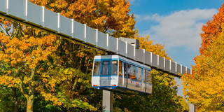 H-Bahn und Bäume mit bunten Blättern im Herbst